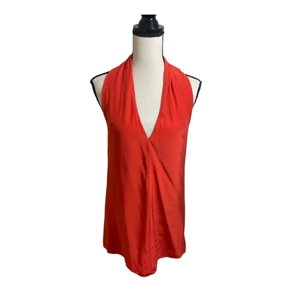 Drew womens silk V front neck button tie ope. Back orange blouse size Small - Picture 1 of 12